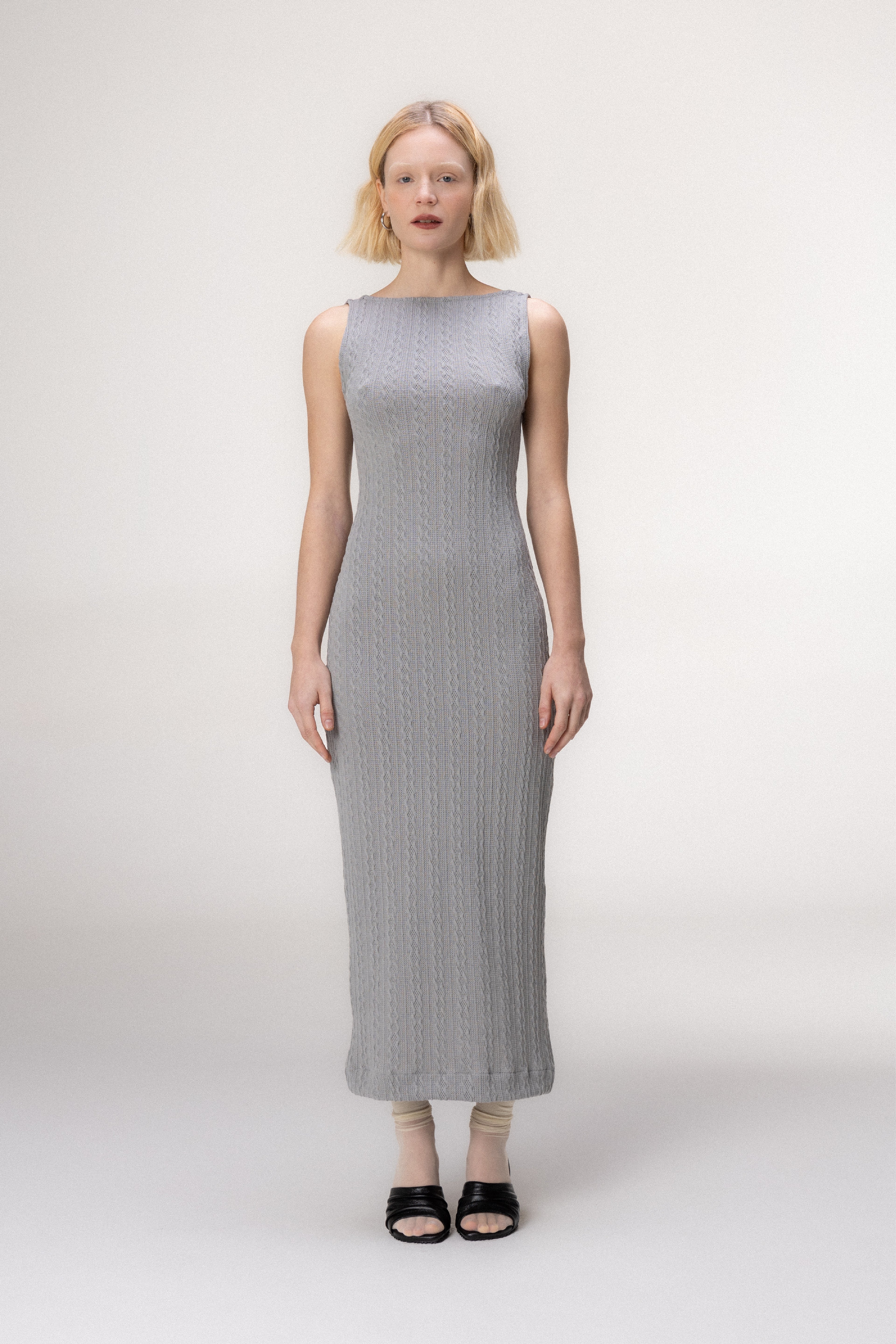 Vestido Midi Tricot Cinza