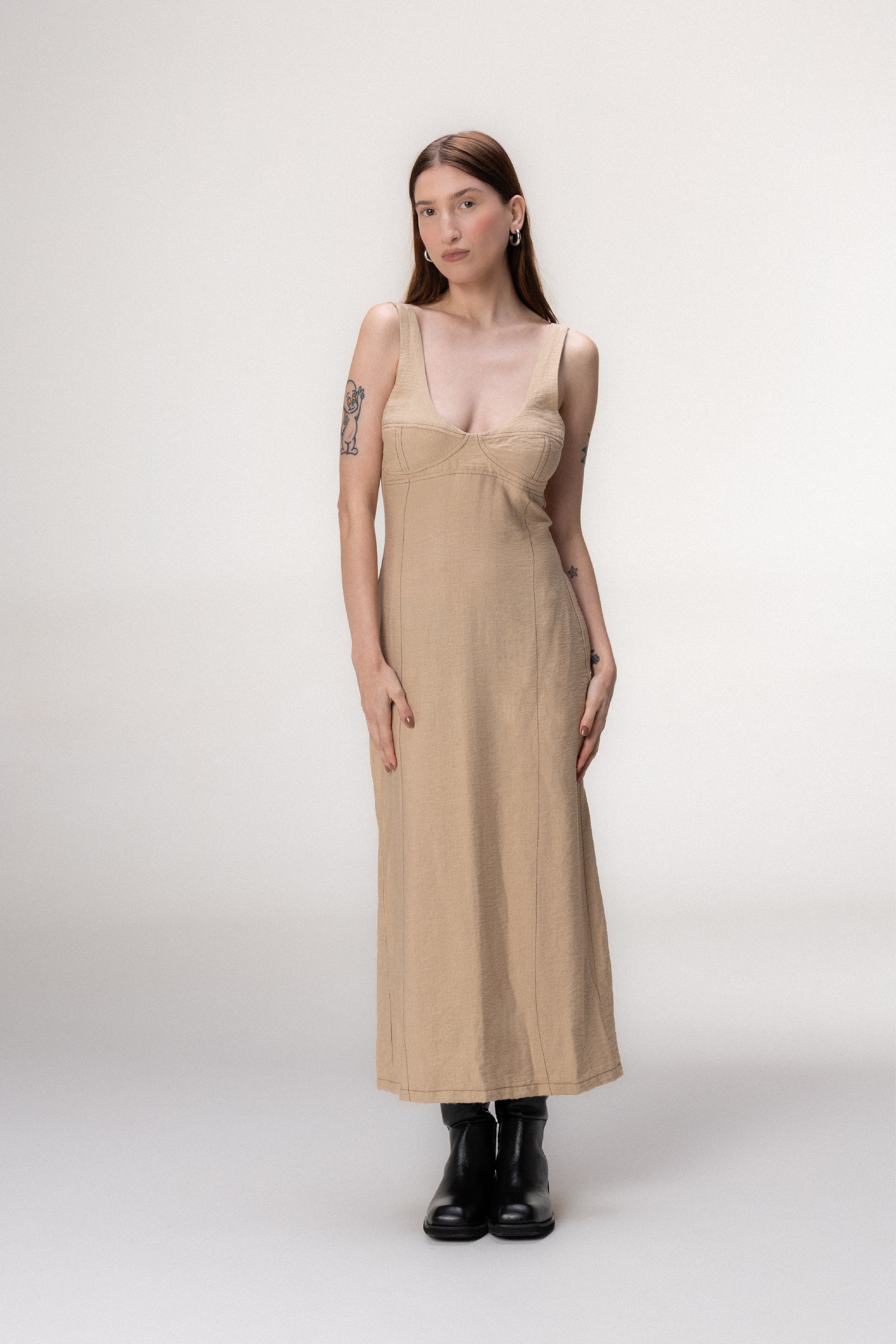 Vestido Pesponto Bege