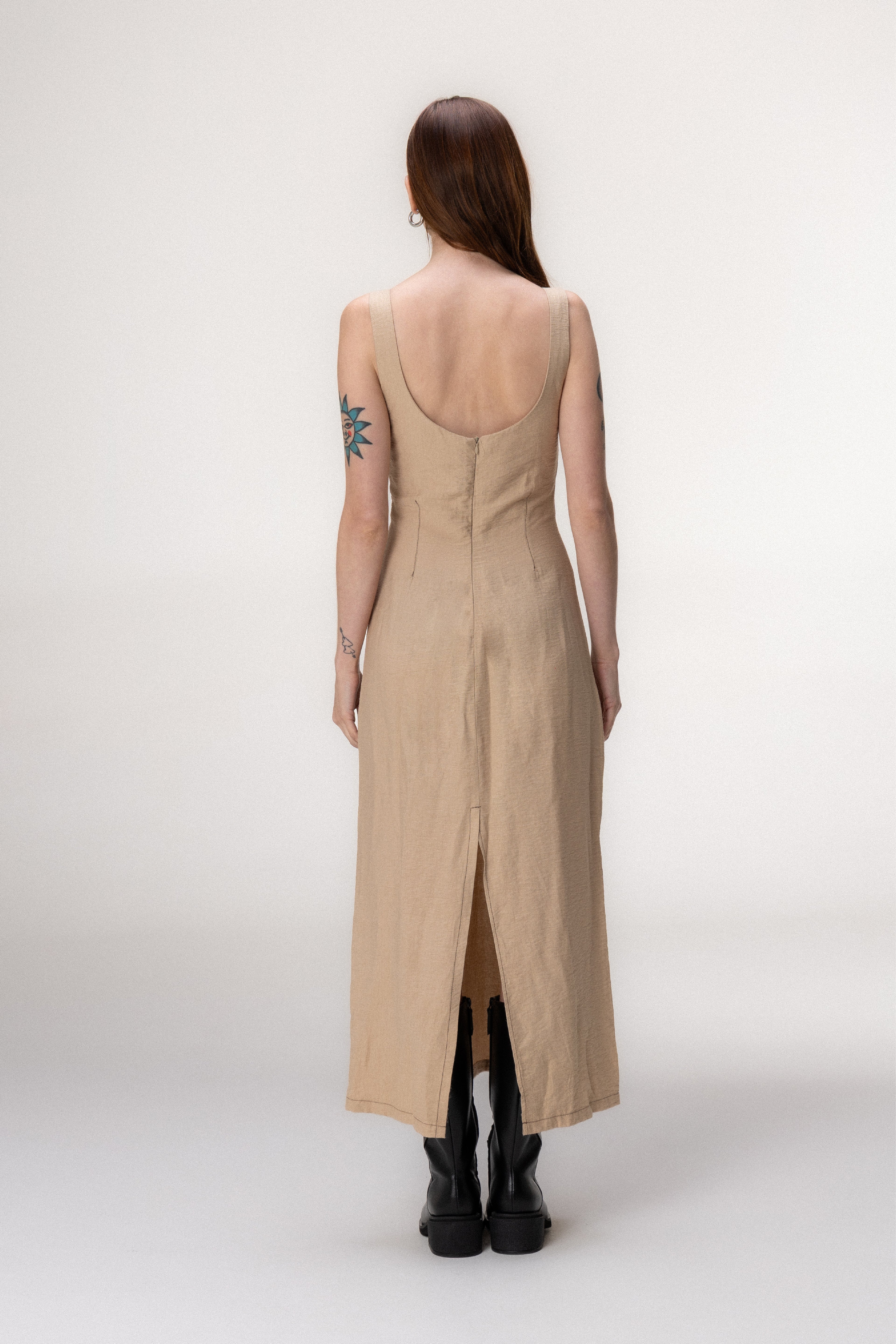 Vestido Pesponto Bege