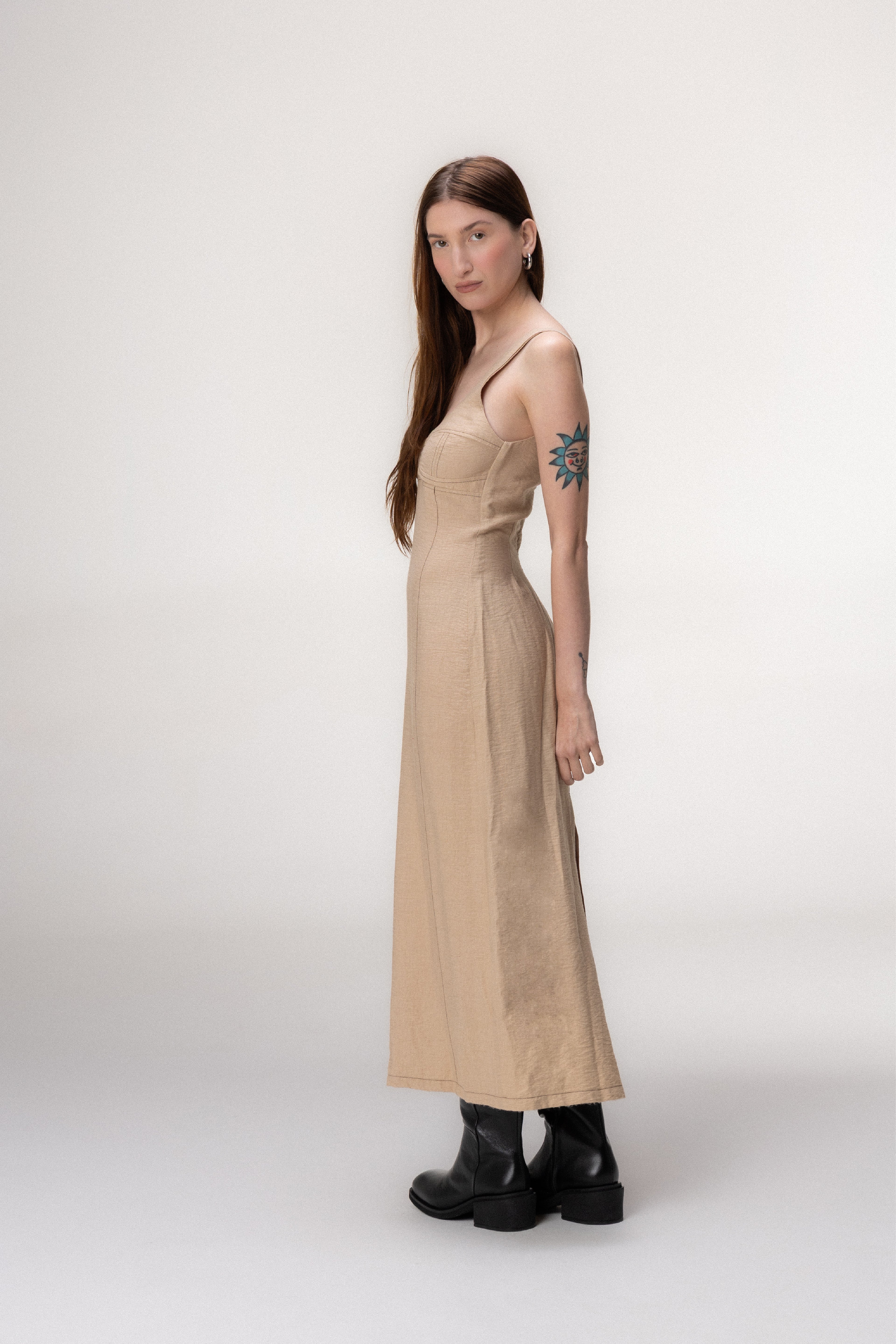 Vestido Pesponto Bege