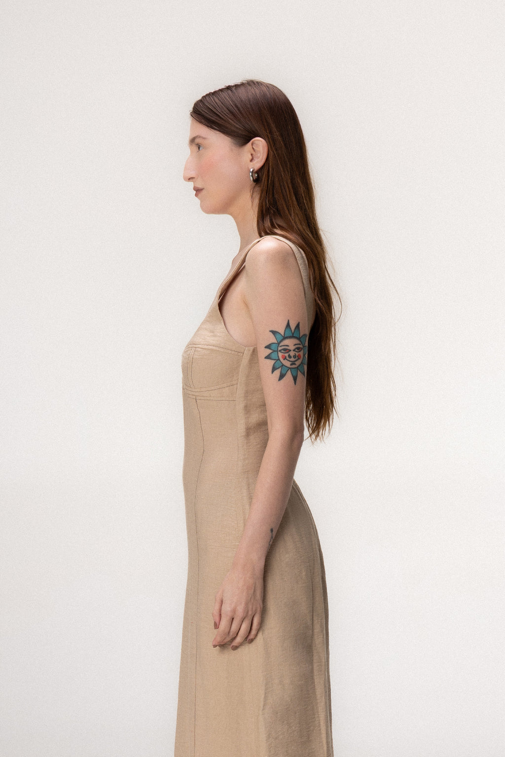 Vestido Pesponto Bege