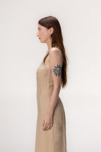 Vestido Pesponto Bege