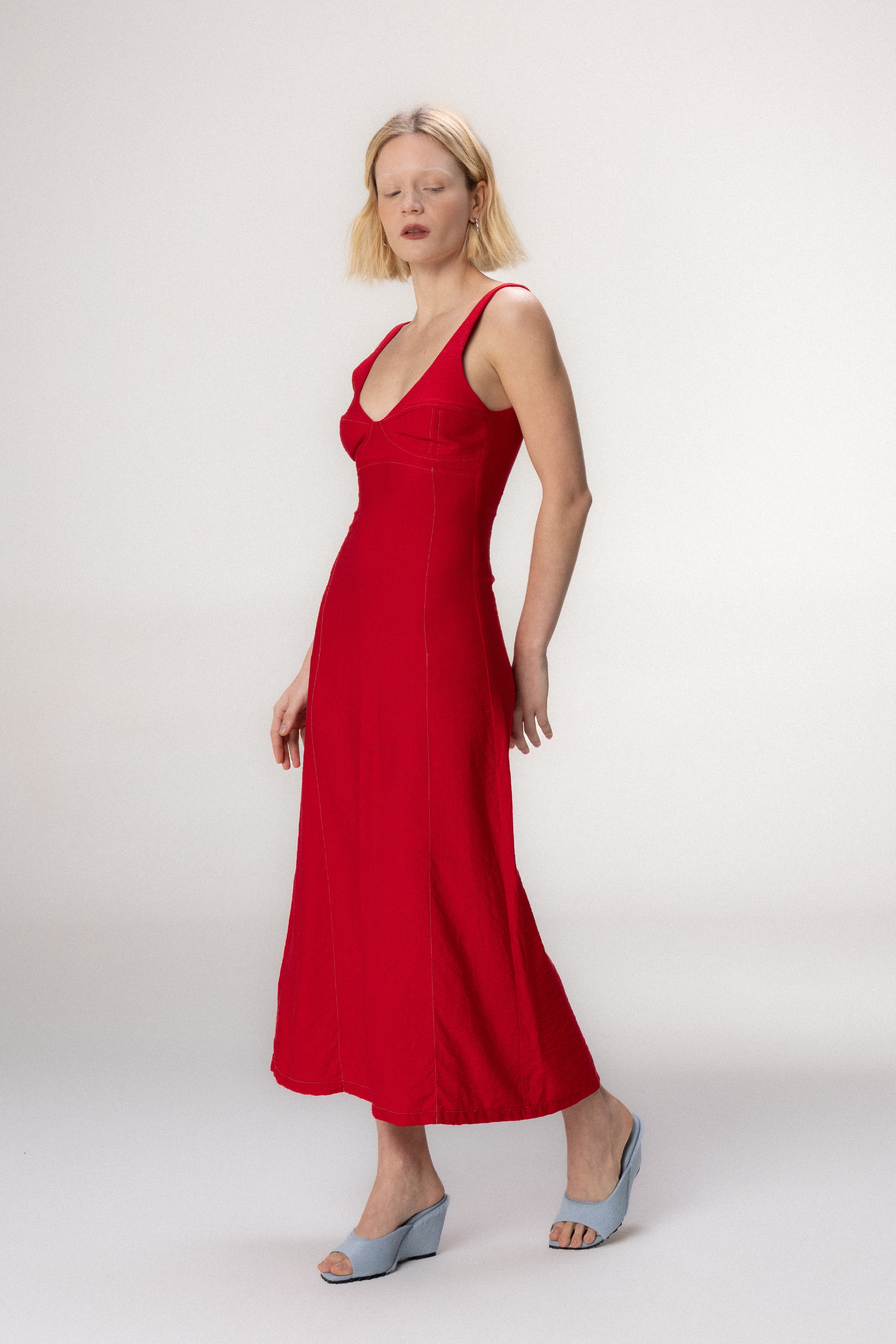 Vestido Pesponto Vermelho