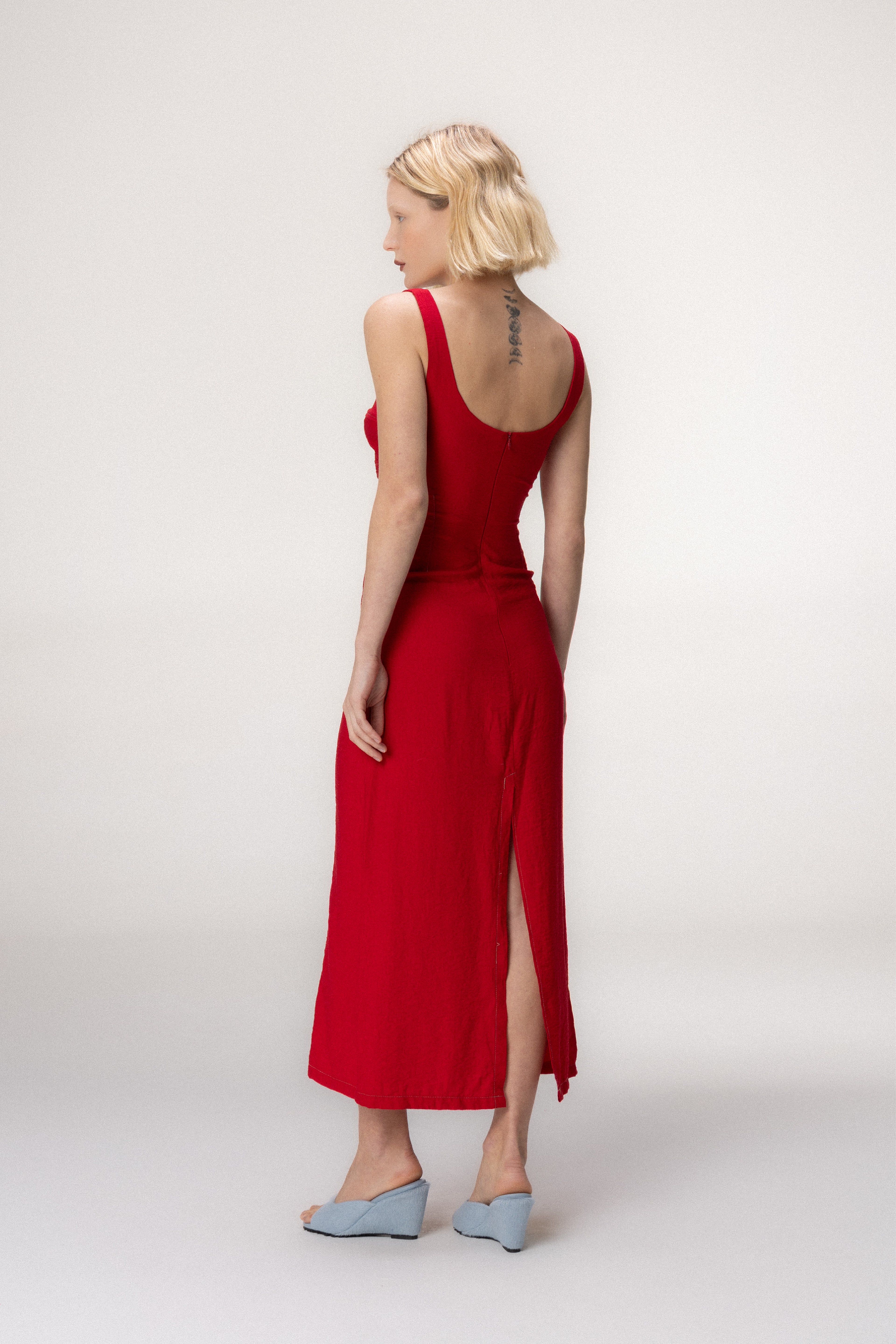 Vestido Pesponto Vermelho